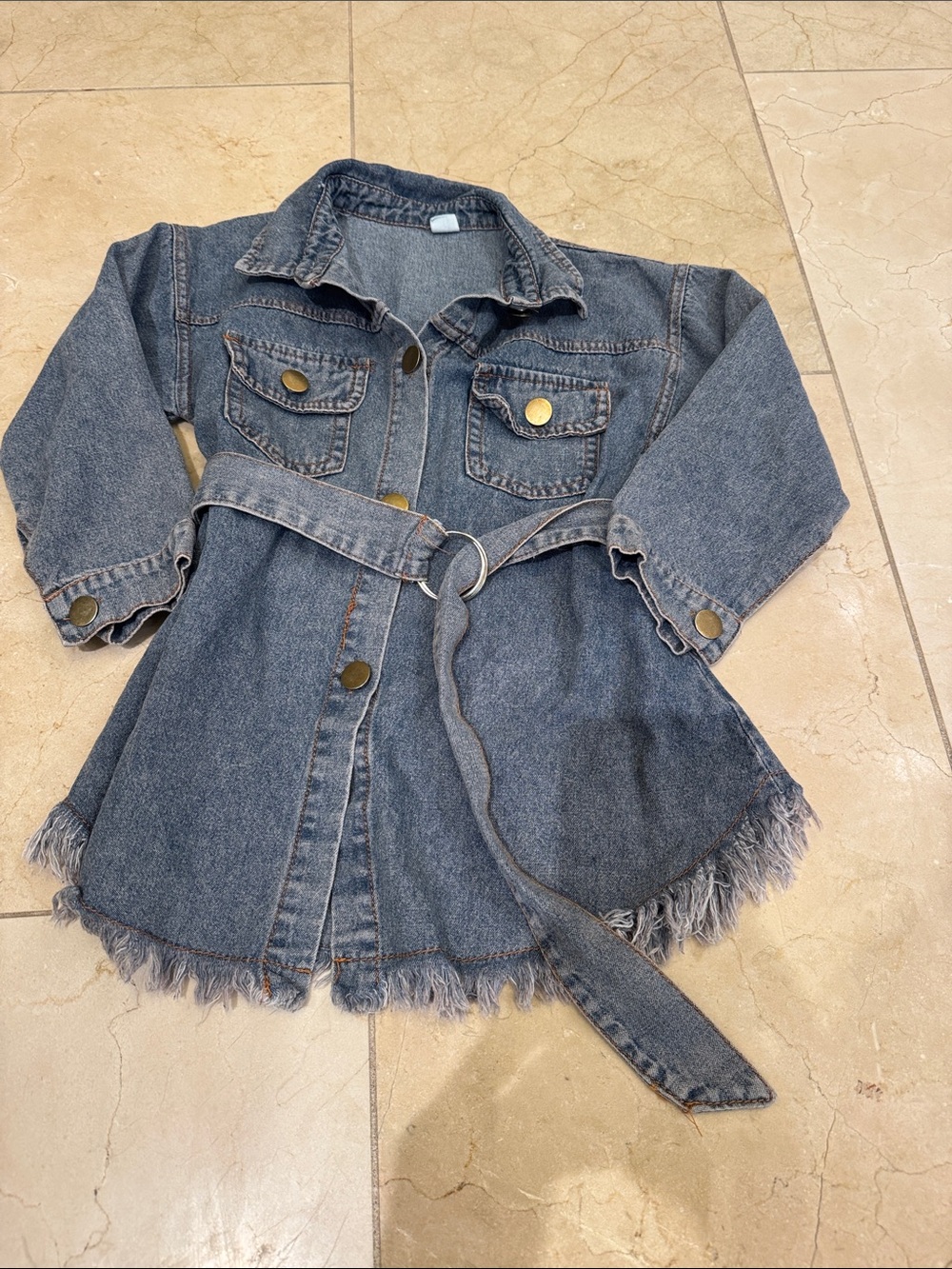 Girls' Denim Belted long sleeve Casual Dress - Blue